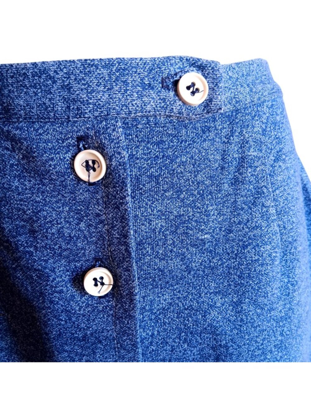 True Vintage Skirt 30" 1970's Mod GRAFF HEATHER BLUE STRETCH KNIT BUTTONED